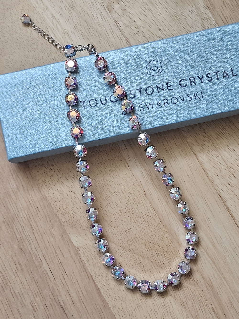 Touchstone Crystal Swarovski Aurore Boreale Glitz Necklace AB iridescent Tennis